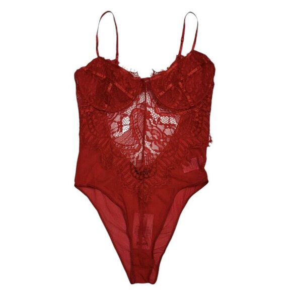 Bardot Sz L US 10 Bodysuit Lace & Mesh Underwire Teddy Open Back Goth Sexy - Picture 1 of 4